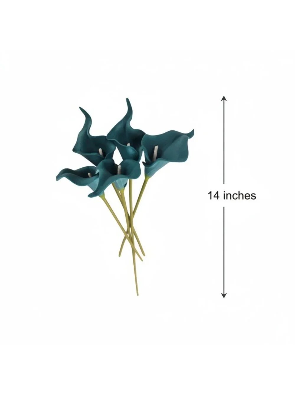 Teal Calla Lily Stems Faux Floral Bouquet Peacock Blue Flowers 5 Stem Bunch Mode